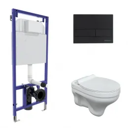 Комплект BERGES: инсталляция NOVUM, кнопка L5 черная SoftTouch, унитаз ALBIT S, сидение дюропласт Top Slim SO - NOVUM L3, 042439