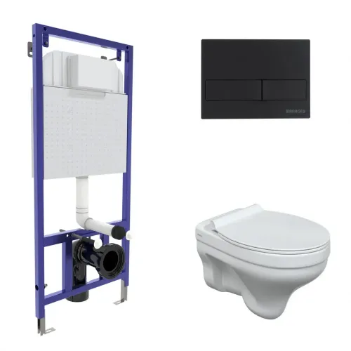 Комплект BERGES: инсталляция NOVUM, кнопка L5 черная SoftTouch, унитаз ALBIT S, сидение дюропласт Top Slim SO - NOVUM L3, 042439