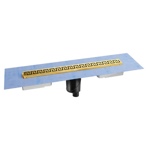 BERGES Желоб водосток В1 Antik 500, золото глянец, вертикальный выпуск S-сифон D50/105мм H30/135мм, 092023