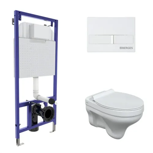 Комплект BERGES: инсталляция NOVUM, кнопка белая L1, унитаз ALBIT S, сидение дюропласт Top Slim SO - NOVUM L1, 042436