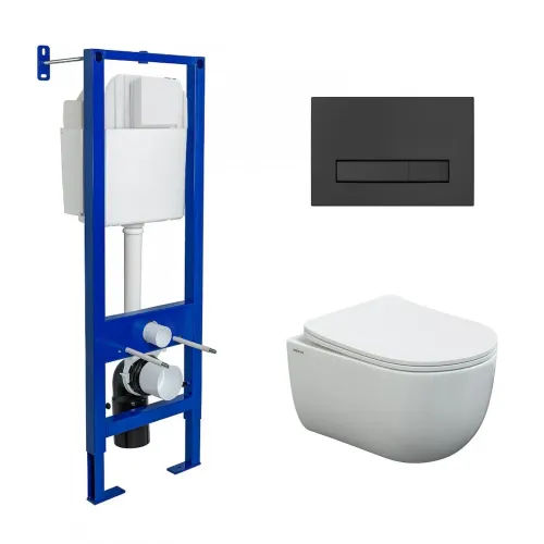 Инсталляция ATOM Line 410 кнопка черная SoftTouch, унитаз VENTAS Rimless, сидение дюропласт Ventas Slim SO - АТОМ Line, 043306