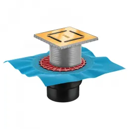 BERGES Трап водосток ZENTRUM Norma 150х150, золото глянец, вертикальный выпуск сифон D50/75/110мм H74, 092463