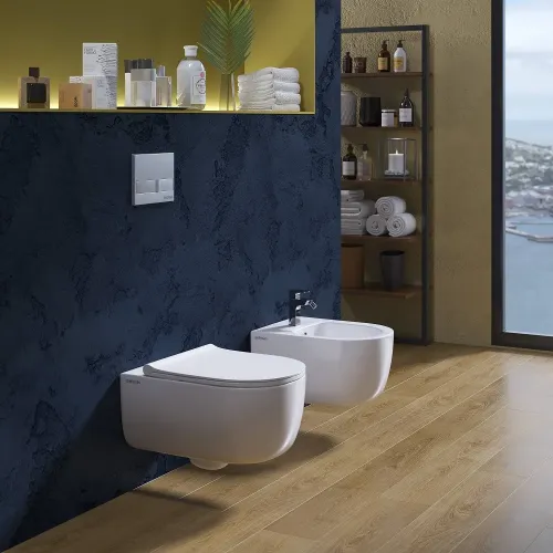 Унитаз BERGES подвесной EGO Rimless 49 см с сиденьем Toma Slim SO микролифт быстросъём, 082111