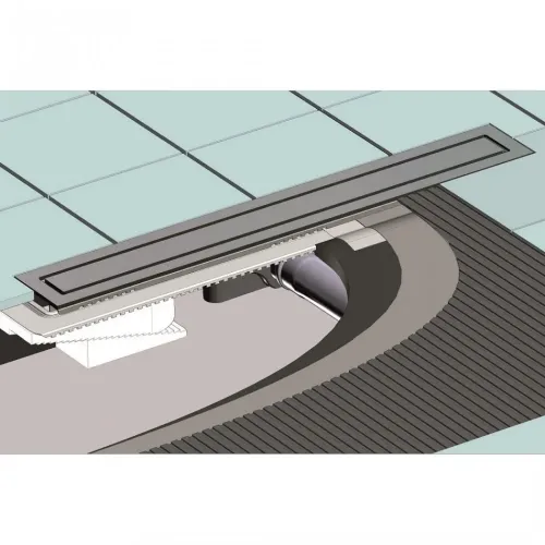 BERGES Желоб водосток TOP Stark 600, матовый хром, вертикальный выпуск S-сифон D50/105мм H30/80мм, 090049