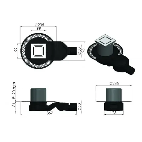 BERGES Трап водосток PLATZ Norma 100х100, 092158