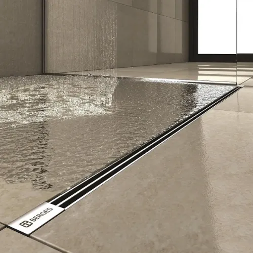 BERGES Желоб водосток SUPER Slim 600, матовый хром, боковой выпуск S-сифон D50 H60, 090152