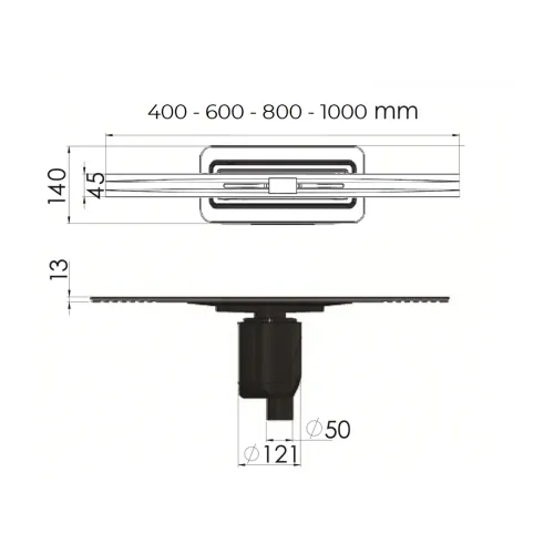 BERGES Желоб водосток SIMPEL 400, матовый хром, вертикальный выпуск S-сифон D50/105мм H30/80мм, 090010