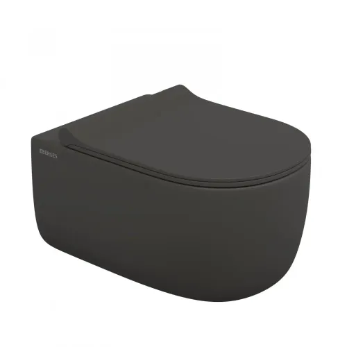 Унитаз BERGES подвесной EGO XL матовый антрацит Rimless 54 см, сиденье EGO XL Slim SO матовый антрацит, микролифт, быстросъем - EGO XL, 083218