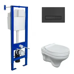 Комплект BERGES: инсталляция ATOM Line 410, кнопка черная SoftTouch, унитаз ALBIT S, сидение дюропласт Top Slim SO - АТОМ Line, 042442