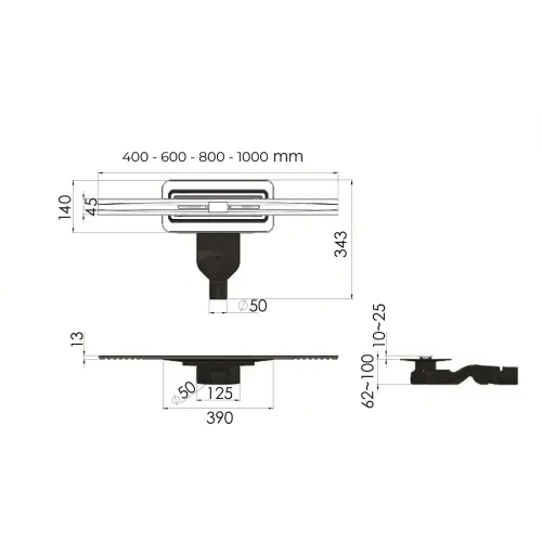 BERGES Желоб водосток SIMPEL 1000, матовый хром, боковой выпуск S-сифон D50 H60, 090113