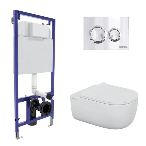 Инсталляция NOVUM 525, кнопка O3 хром глянец, унитаз EGO XL Rimless, сидение Okus Slim SO - NOVUM O3, 043302