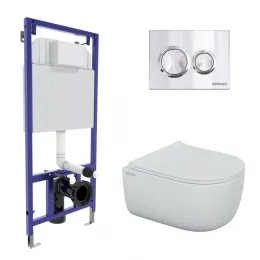 Инсталляция NOVUM 525, кнопка O3 хром глянец, унитаз EGO Rimless, сидение Okus Slim SO - NOVUM O3, 043249