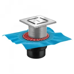 BERGES Трап водосток ZENTRUM Norma 150х150, матовый хром, вертикальный выпуск сифон D50/70/100мм H74, 090463