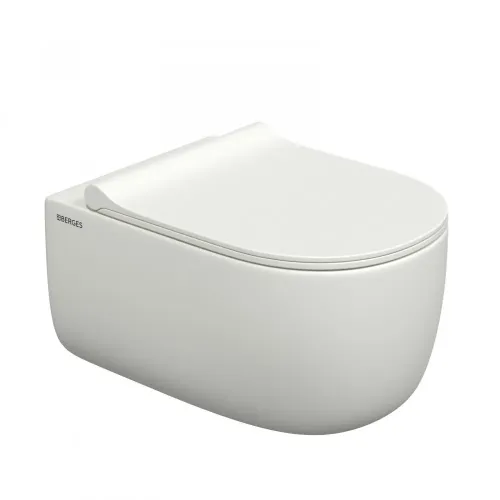 Унитаз BERGES подвесной EGO XL матовый белый Rimless 54 см, сиденье EGO XL Slim SO матовый белый, микролифт, быстросъем - EGO XL, 082228