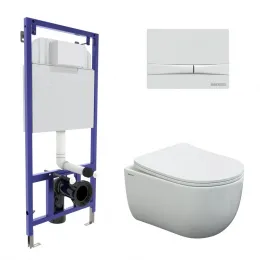 Инсталляция NOVUM 525, кнопка F1 белая, унитаз VENTAS Rimless, сиденье дюропласт Ventas Slim SO - NOVUM L1, 043310