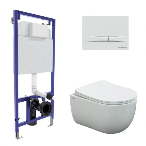 Инсталляция NOVUM 525, кнопка F1 белая, унитаз VENTAS Rimless, сиденье дюропласт Ventas Slim SO - NOVUM L1, 043310