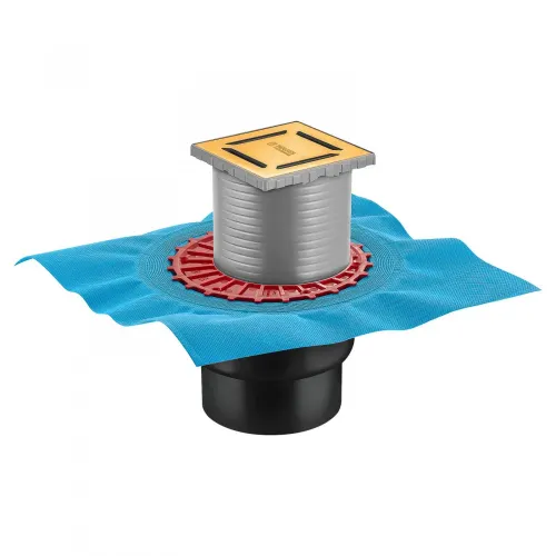 BERGES Трап водосток ZENTRUM Norma 100х100, золото глянец, вертикальный выпуск сифон D50/75/110мм H74, 092462