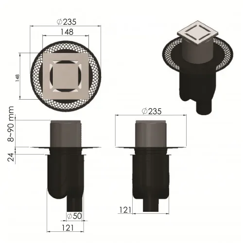 BERGES Трап водосток PLATZ Norma 150х150, 091059