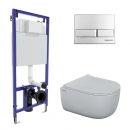 Комплект BERGES для монтажа подвесного унитаза: инсталляция NOVUM525, кнопка L3 хром глянец, унитаз EGO Rimless, сидение дюропласт Toma Slim SO, микролифт, быстросъем, 047213
