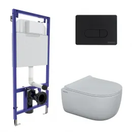 Инсталляция NOVUM525, кнопка D5 SoftTouch черная, унитаз EGO Rimless, сиденье Toma Slim SO - NOVUM D5, 047235