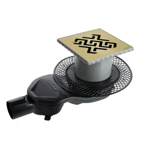 BERGES Трап водосток PLATZ Antik 150х150, бронза, боковой выпуск S-сифон D50 H60, 094161