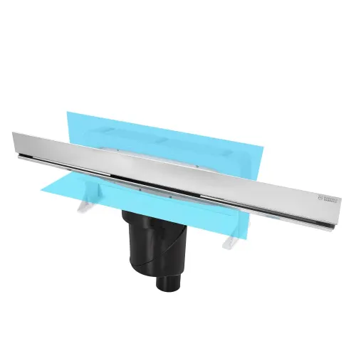 BERGES Желоб водосток WALL 600 пристенный, матовый хром, вертикальный выпуск S-сифон D50/105мм H30/80мм, 090056