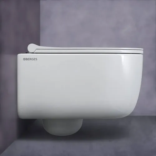 Унитаз BERGES подвесной EGO Rimless 49 см с сиденьем Toma Slim SO микролифт быстросъём, 082111