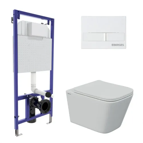 Инсталляция NOVUM 525, кнопка L1, унитаз FLOE S Rimless, сиденье дюропласт Floe S Slim SO - NOVUM L1, 043244