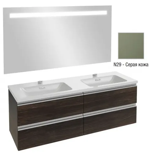 Комплект мебели для ванной Vox 140 см, серая кожа, 4 выдвижных ящика, с функцией анти-пар, подвесной монтаж, с подсветкой EB1420-NF+EXAA112-Z-00+EB2020-RA-N29 Jacob Delafon