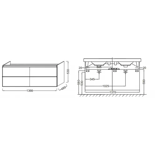 Модуль под раковину Odeon Up 137х48,5х53 см, квебекский дуб EB997-E10 Jacob Delafon