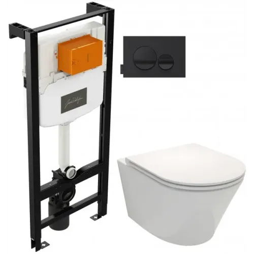 Комплект унитаза с инсталляцией Rodin глубина унитаза 52см, черная, с микролифтом, безободковый E21748RU-00 Jacob Delafon