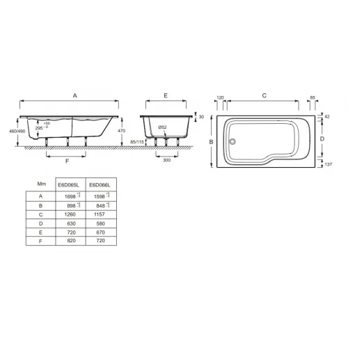Акриловая ванна Bain-Douche Malice 170х90 см, левосторонняя E6D065L-00 Jacob Delafon