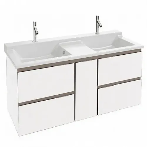 Модуль под раковину Soprano 136х53,5х63,5 см, белый меламин, 4 ящика, 1 бутылочница по центру EB1335-N18 Jacob Delafon