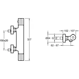 Настенный смеситель без излива Metro без лейки, термостат E24394-CP Jacob Delafon