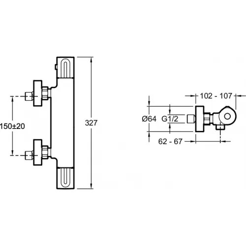 Настенный смеситель без излива Metro без лейки, термостат E24394-CP Jacob Delafon