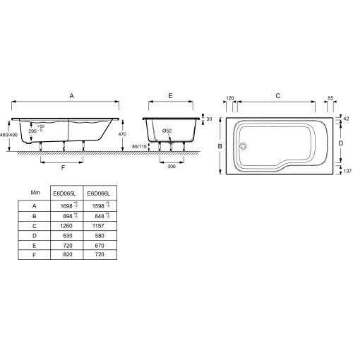 Акриловая ванна Bain-Douche Malice 170х90 см, левосторонняя, сидячая CE6D065L-00 Jacob Delafon