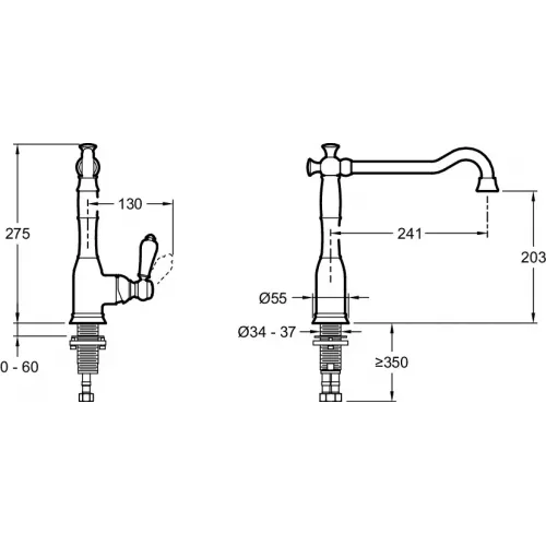 Смеситель для кухни Louise поворотный излив E24367-CP Jacob Delafon