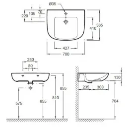 Подвесная раковина Odeon Up 70х56,5х13 см, одно отверстие для смесителя, санфарфор E4495-00 Jacob Delafon
