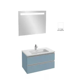 Комплект мебели для ванной Vox 80 см, белый блестящий лак, 2 выдвижных ящика, 1 отверстие для смесителя, с подсветкой, подвесной монтаж EB1413-NF+EB2028-RA-G1C+EXAE112-Z-00 Jacob Delafon