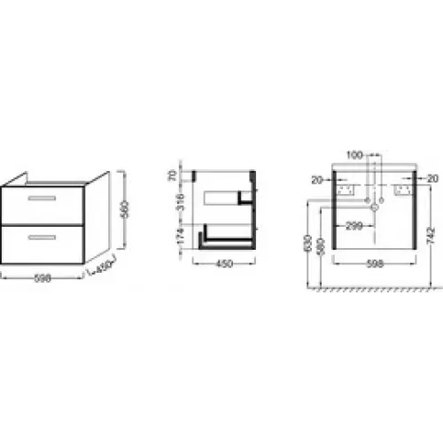 Модуль под раковину Ola 59,8х45х56 см, тёмный дуб, для раковины EXS112 EB390-NR Jacob Delafon