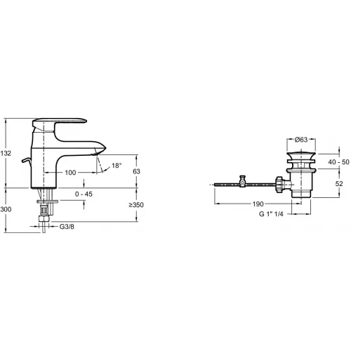 Смеситель для умывальника Kumin излив 10 см, неповоротный излив, с донным клапаном E99981-CP Jacob Delafon