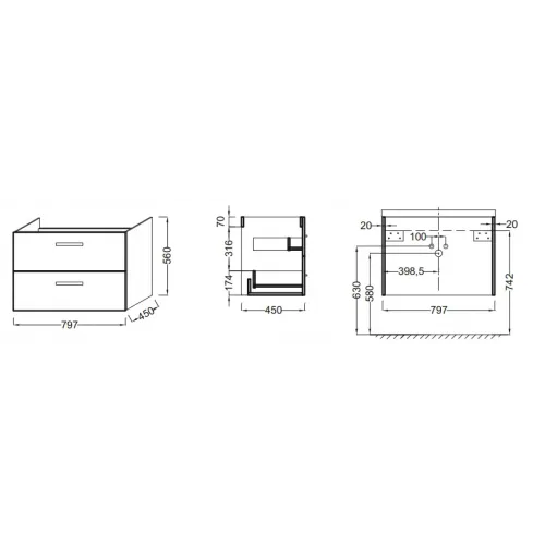 Модуль под раковину Ola 79,6х45х56 см, тёмный дуб EB391RU-NR Jacob Delafon