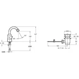 Смеситель для биде Galeo поворотный излив, с донным клапаном E73920-CP Jacob Delafon