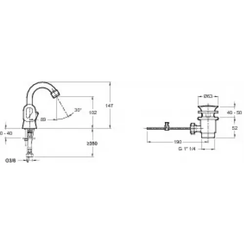 Смеситель для биде Galeo поворотный излив, с донным клапаном E73920-CP Jacob Delafon