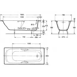 Чугунная ванна Prelude 160х70 см, с отв. для ручек, антискользящее покр. E2934-00 Jacob Delafon