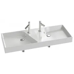 Подвесная раковина Rythmik 120х46х8,5 см, два отверстия для смесителя слева и справа, санфарфор, двойная EXM112-00 Jacob Delafon
