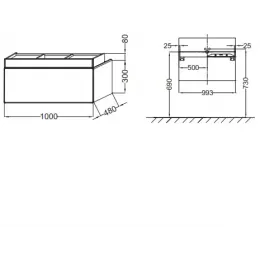 Модуль под раковину Terrace 100х48х38 см, серый антрацит блестящий, верхний ящик из цельного дерева, система push-to-open EB1187-442 Jacob Delafon