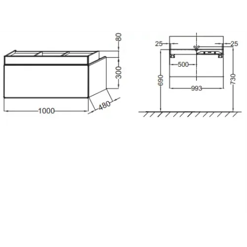 Модуль под раковину Terrace 100х48х38 см, серый антрацит блестящий, верхний ящик из цельного дерева, система push-to-open EB1187-442 Jacob Delafon