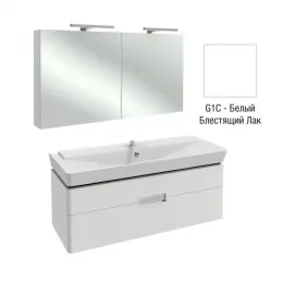 Комплект мебели для ванной Reve 120 см, белый блестящий, с подсветкой, 1 выдвижной ящик, с 2 отверстиями под смеситель, с подсветкой, подвесной монтаж E4824-00+EB798RU-G1C+EB1133-G1C Jacob Delafon