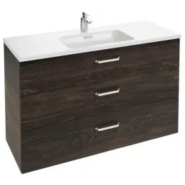 Модуль с раковиной Vox 120 см, ореховое дерево, изогнутая ручка, 3 ящика, раковина посредине, подвесной монтаж EXAB112-Z-00+EB2091-R1-E16 Jacob Delafon